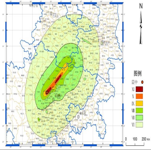 0级特大地震烈度分布区